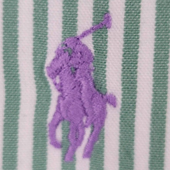 Polo Ralph Lauren Big Shirt Oxford Men's L Green Striped SS Button Down Cotton - Picture 7 of 10